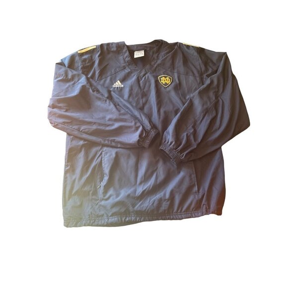 Adidas Notre Dame Blue Pullover Nylon Warm Up Shirt V Neck Size Medium - Picture 1 of 9